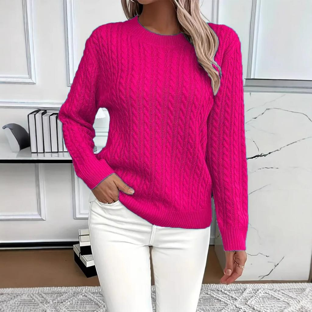 Damen Eleganter Einfarbiger Rundhals-Pullover - Weiche Freizeit- und Formelle Kleidung Bequem und Figurbetont Modischer Pullover