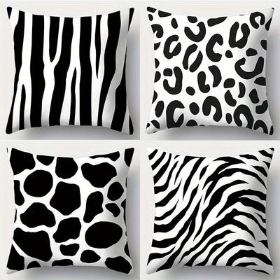 Black White Animal Patterns Classic Wild CharmCover Bedroom Sofa Decoration Polyester Cushion Cover with Zipper