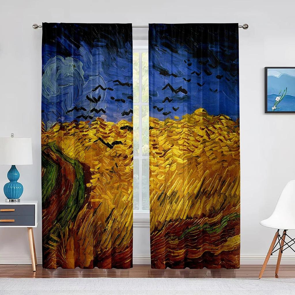 Wheat Field With Cypresses By Van Gogh Classic Art Tulle Sheer Curtains Transparent Window Curtain For Living Room Bedroom Decor