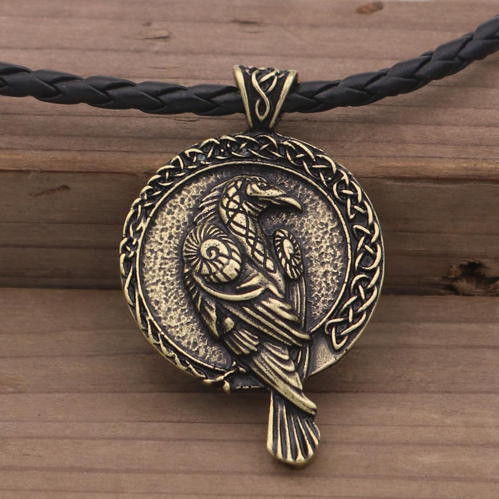 Nordic Charm Necklace Viking Crow Pendant Black Bird Celtic Crow Necklace Men's Popular Ornament
