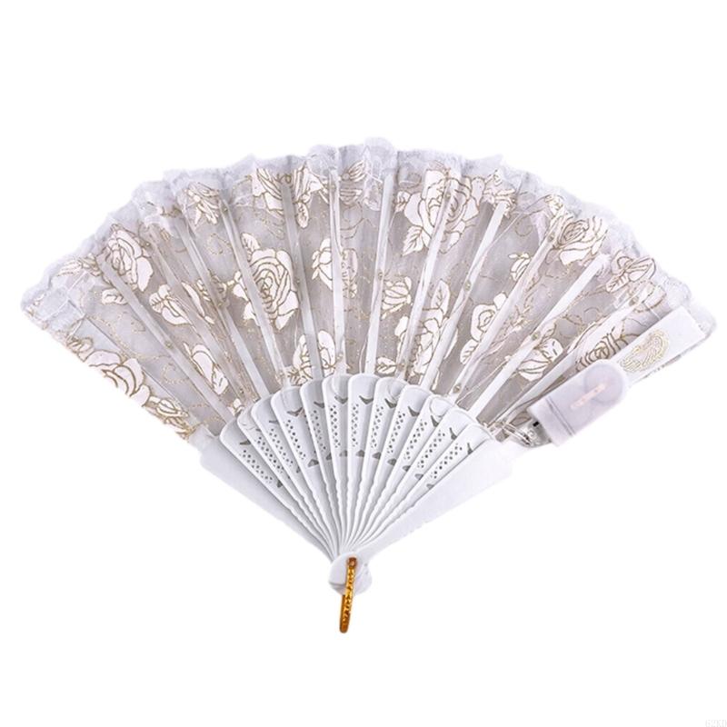 62KD Glowing Lace Rose Fan Lighting Up In DarkNights Party Luminous LED Fan For Girl