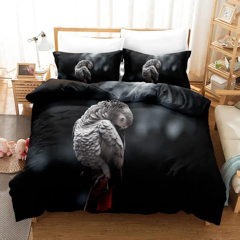 Lunarable Papageien Bettbezug Realistisch aussehende Vögel auf Ästen Wellensittich und Ara Tropische Wildtiere Zimmer Dekoration für Erwachsene