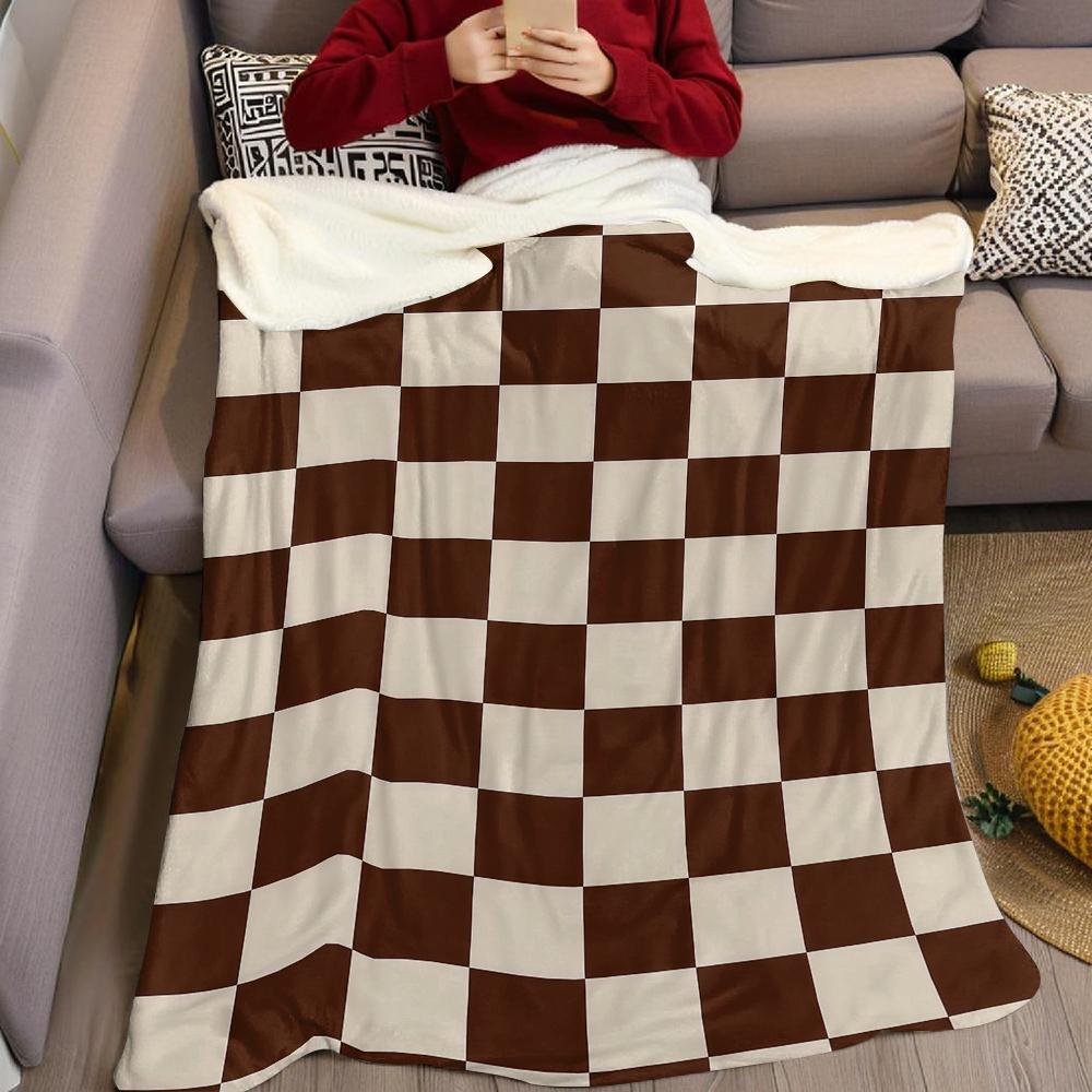 Braun-Beige Karomuster Flanelldecke Warm Weich Halloween Weihnachten Sofa Warm Gemütlich Dekoratives Dekor Geschenk für Alle Jahreszeiten