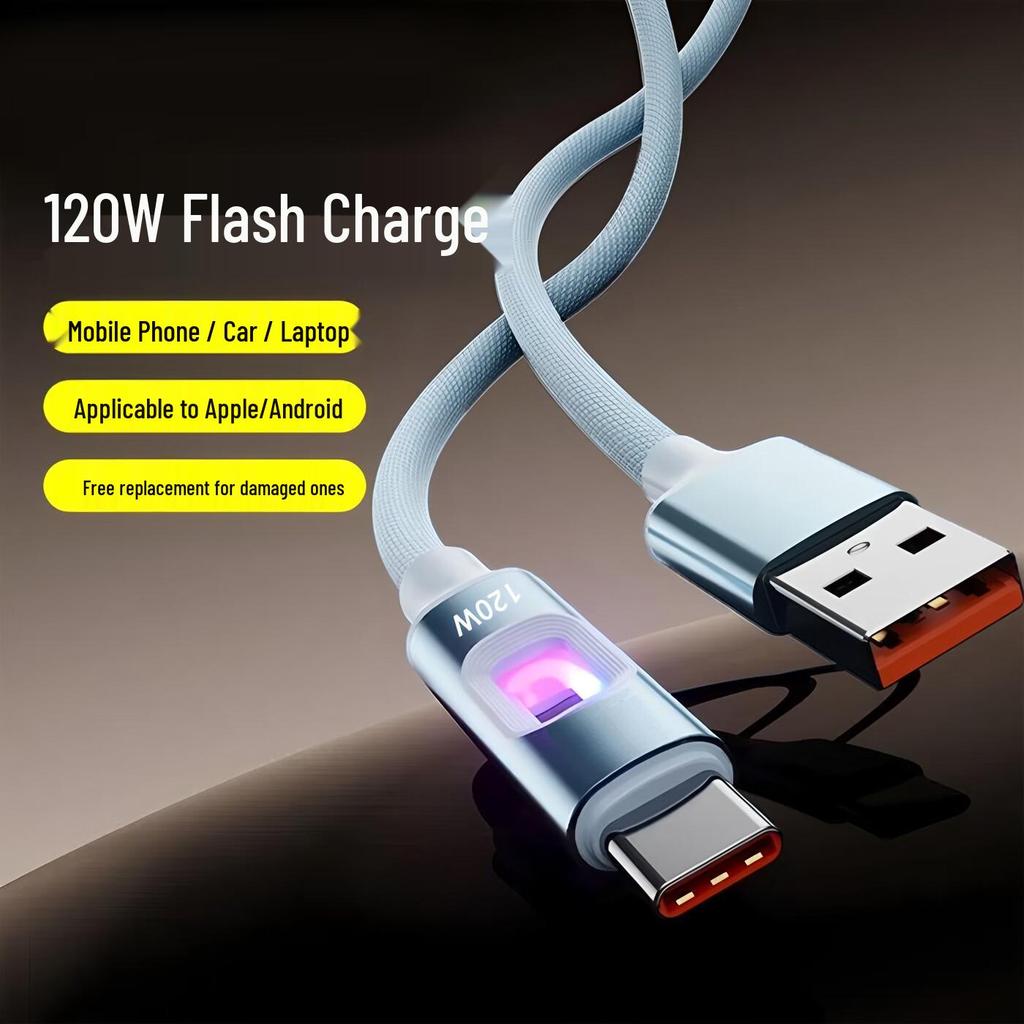 New Fast Charging Cable with Colorful Lights for Samsung, iPhone 16/15, Huawei, Type-C