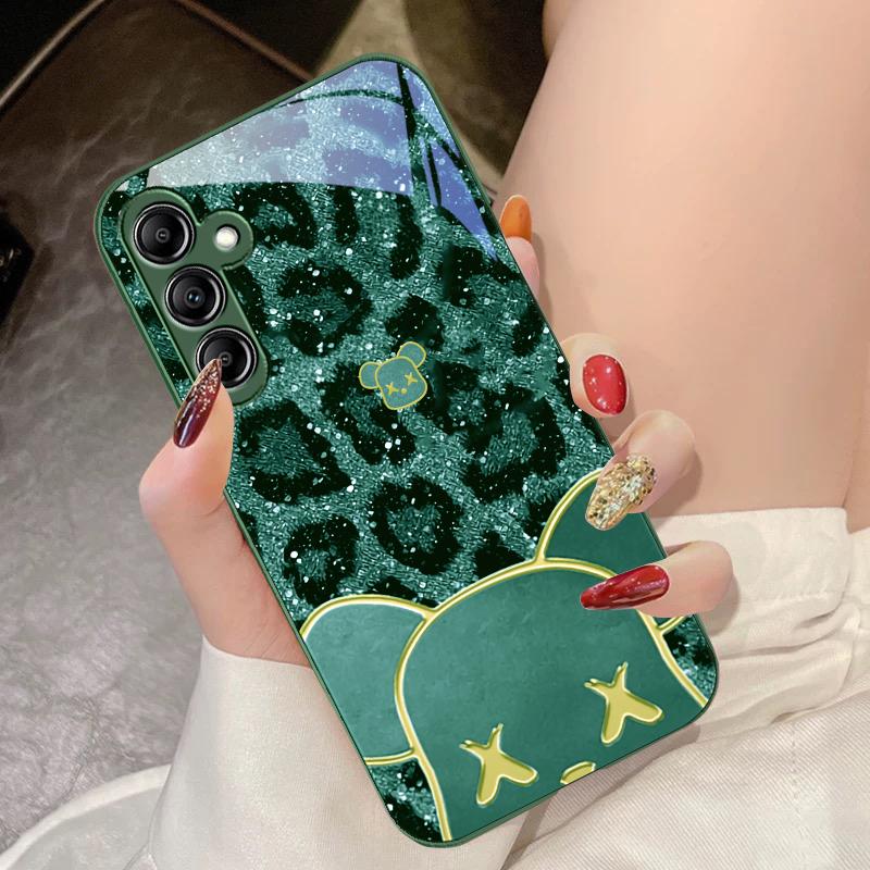 Leopard Striped Tide Bear For Samsung Galaxy A14 4G 20 30 52 20S 21S 22 A32 33 34 42 50 51 53 54 70 71 72 73 5G Glass Phone Case