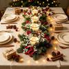 Artificial Pine Needle Wreaths Christmas Candle Ring Wreath, Wreath with Red Berries Berry Floral Decor White Flowers, Holiday Table Centerpiece