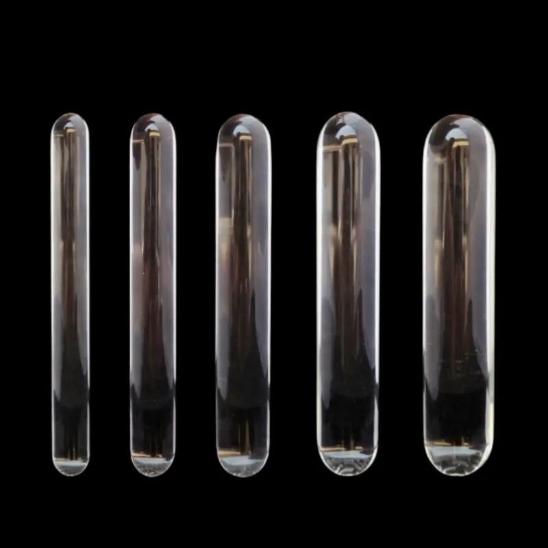 Smooth Long Anal Sex Toy of Crystal Clear Circular Column Glass Dildo Butt Plug for Couple Opening Anue Peep Vagina
