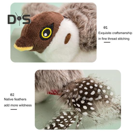 Interactive Flapping Wings Cat Toy Touch Activate Electric Flying Birds Toy with Chirping Sounds Indoor Hanging Simulation Plush Sparrow for Cats And