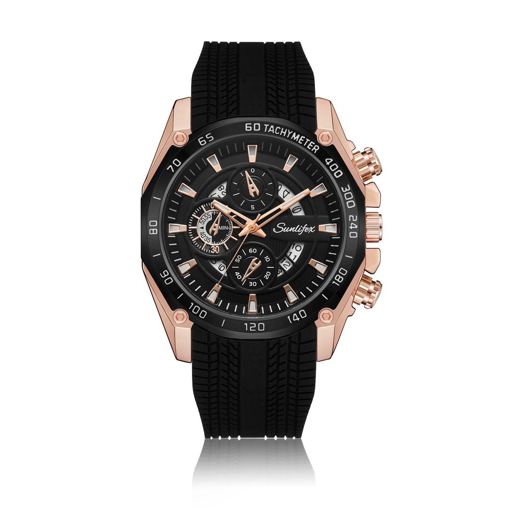 Fashion Decoration Silicone Sports Alloy Men'S Watch Hollow Calendar Quartz Watch