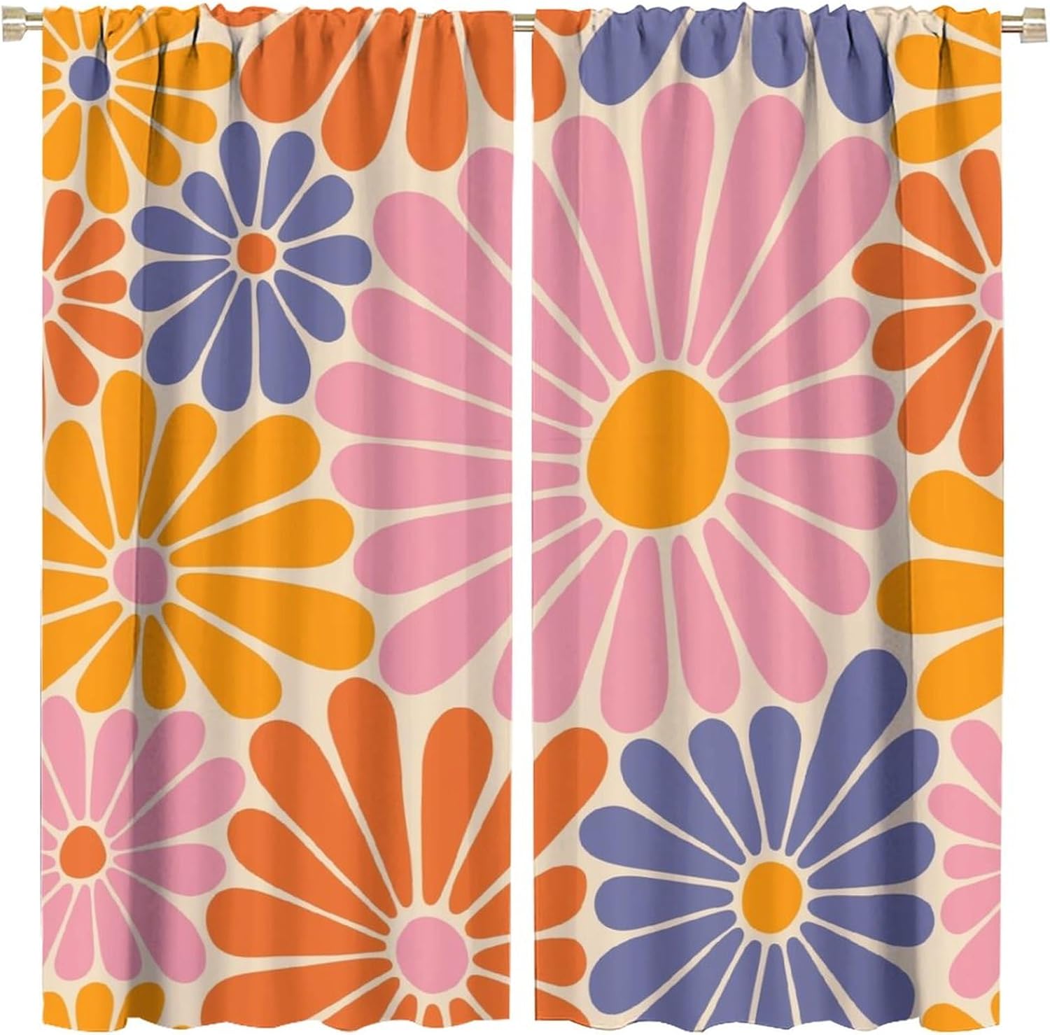 Retro 70S Floral Curta Hippie Summer Groovy Power Flower Boho Funky Curta Suitable For Home Bedroom Abstract Aesthetics 53x116CM-2PC