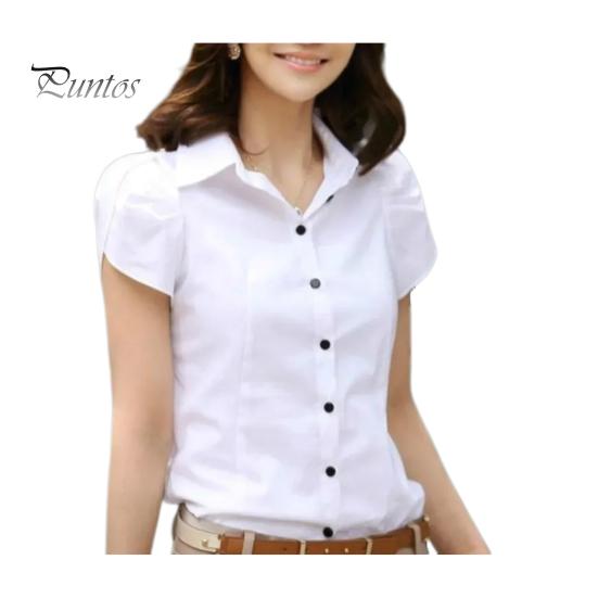 

Женская летняя рубашка с лацканами и лепестками, с коротким рукавом, приталенная рубашка с карманом, однотонная однобортная рубашка, топы, офисные топы M белый