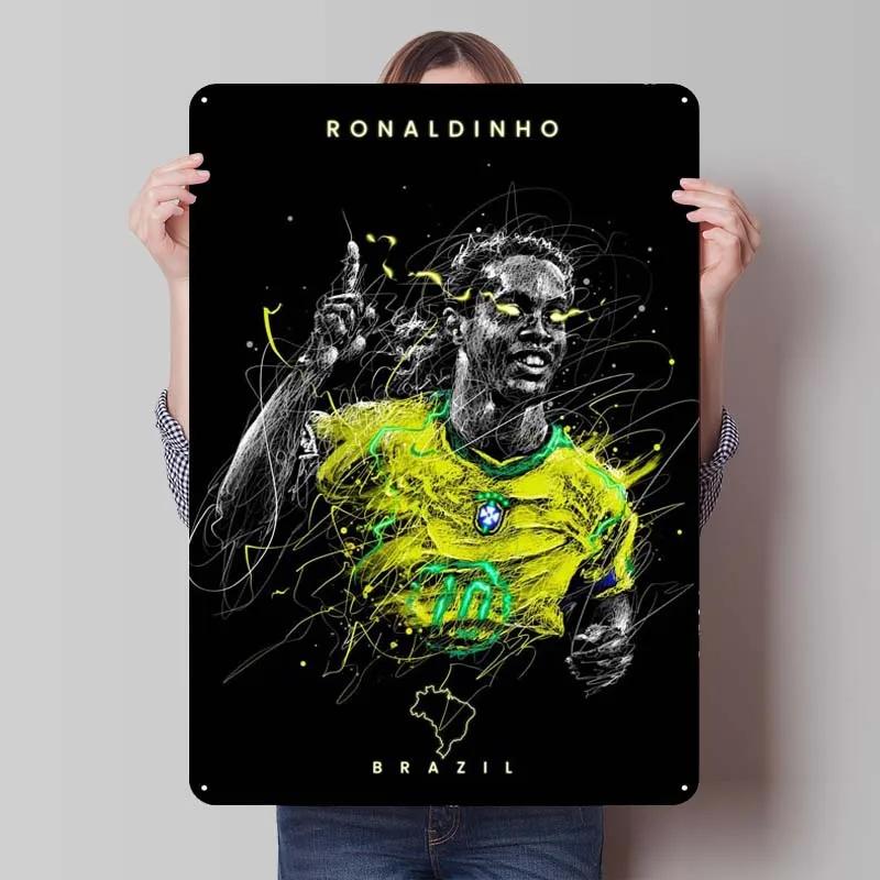 Ronaldinho Sign Sportposter Metallväggkonst av Muraler Vintage Metallplåtskylt Plakett för Väggkonstdekoration Mank Cave Retro Hem