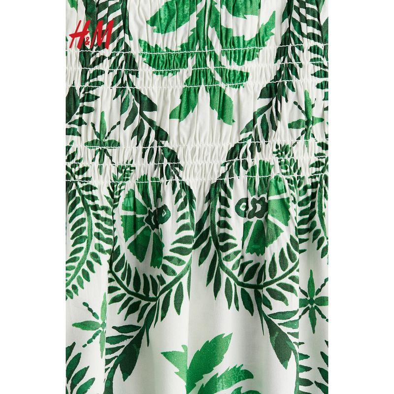 

HM Women s Clothing Florals Dress Summer Cotton Elegant Floral-Print off-Shoulder Short Sleeve Mid-Length Dress 1230970 Green/Pattern 155/80