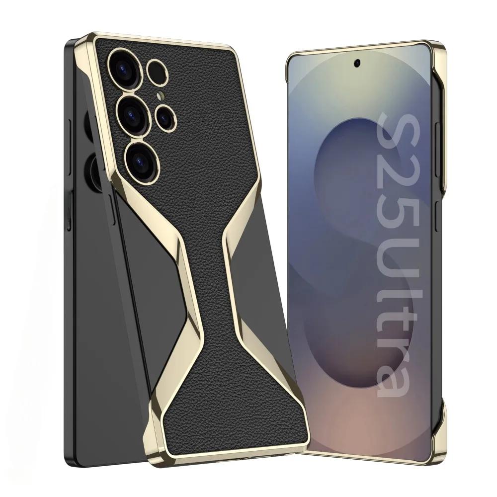 Electroplate Leather Galaxy S25 Ultra Phone Case for Samsung Galaxy S25 Ultra  Plating Plastic Hard Shell Protective Back Cover