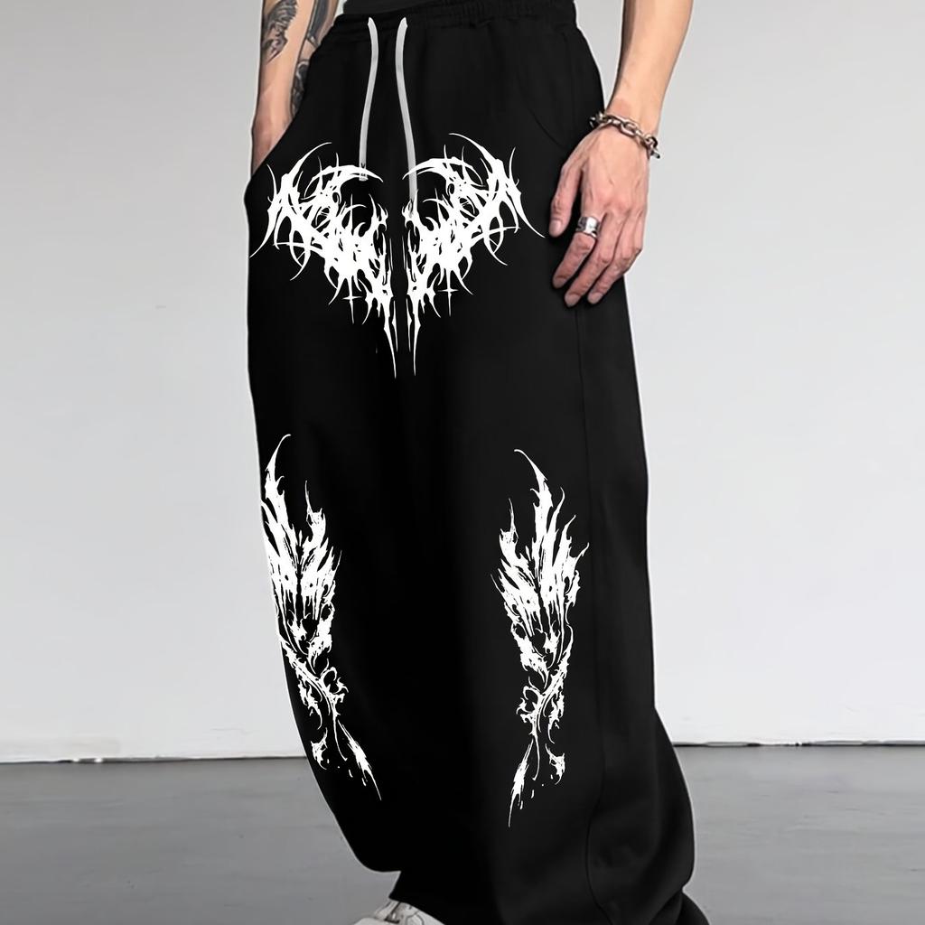 Summer Retro Gothic Printed Street Quick Drying Running Fitness Oversized Loose Fitting Men's and Women's Pants