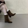 European and American Retro Suede Fringed Thick Heel Medium Boots Women's Autumn and Winter New Niche Belt Buckle Fashionable Versatile Trouser 