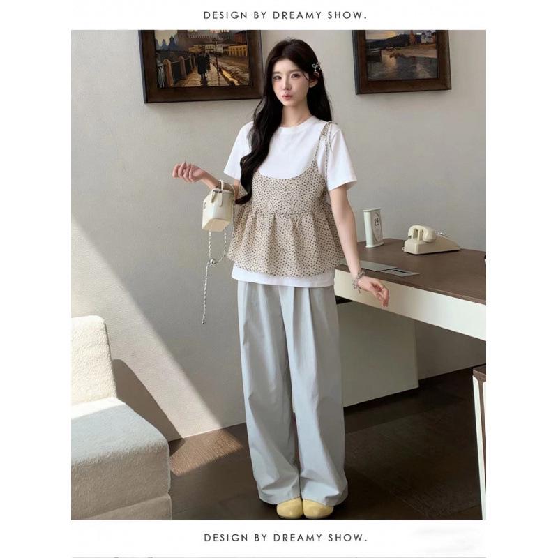 

Maternity Bowknot Camisole and T-Shirt with Casual Pants Two-Piece Set Medium