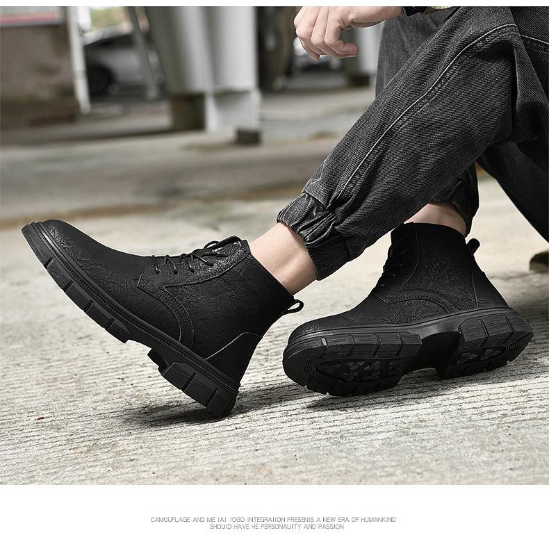 Men's Autumn Casual Big Head Leather High-Top Retro Work Boots - Fashion Motorcycle Boots