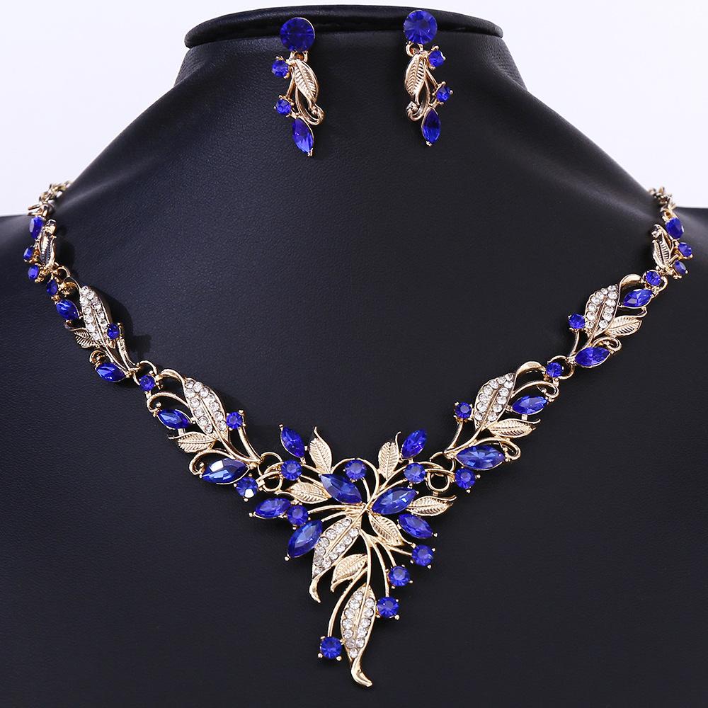 

Комплект ювелирных изделий из сплава и бриллиантов, универсальные аксессуары для свадебного платья, ожерелье, серьги, комплект из двух предметов