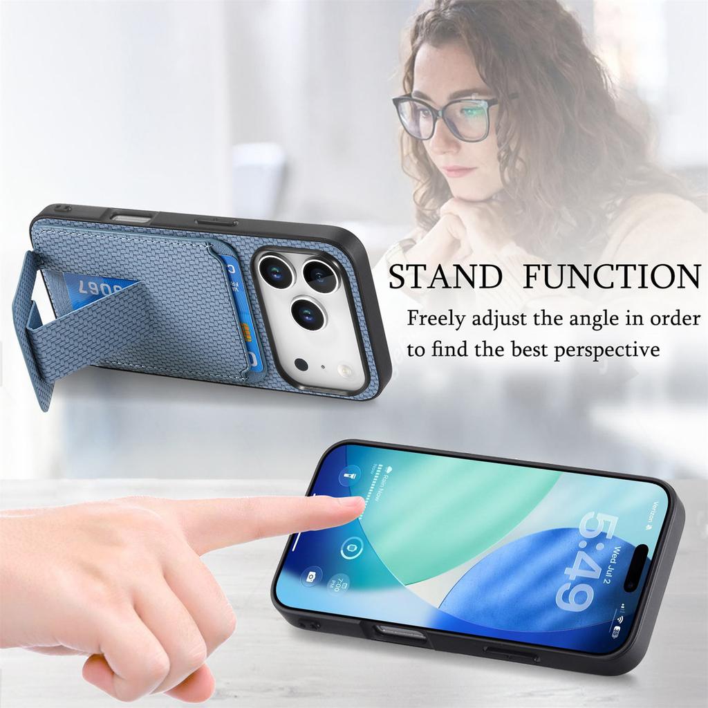 For iPhone 17 Pro Max Case Card Holder Carbon Fiber Texture Leather Coated TPU Phone Cover