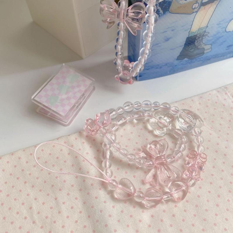 Love Heart Colorful Beaded Phone Lanyard Chain Car Keychains Camera Backpack Phone Pendant Anti Lost Phone Rope