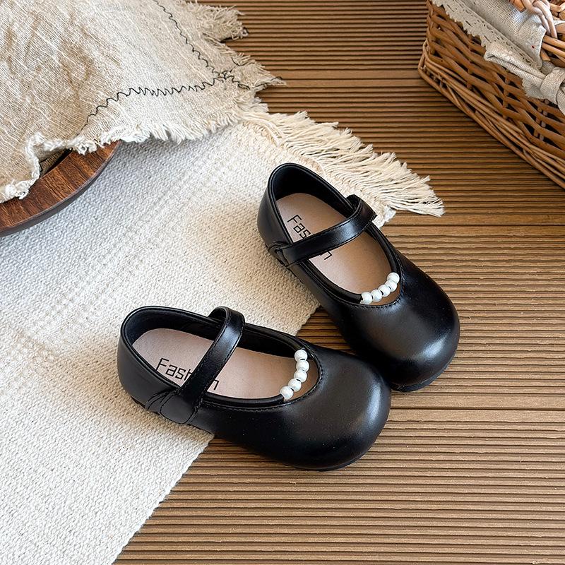 2026 Spring Girls' Korean Style Princess Leather Shoes - Soft Sole, Round Toe
