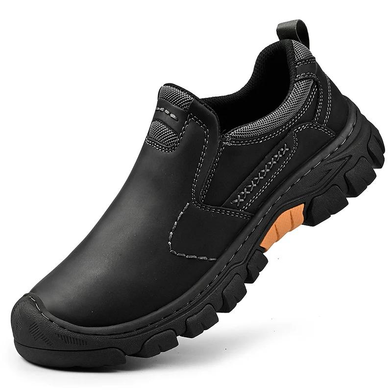 Fashion Men's Handmade Outdoor Hiking Shoes Fashion Soft Classic Driving Footwear Non-slip Walking Shoes Genuine Leather Casual Loafers