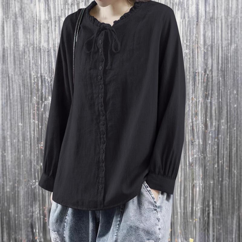 2025 Women's Elegant Pure Cotton Long-Sleeved Button-Up Top