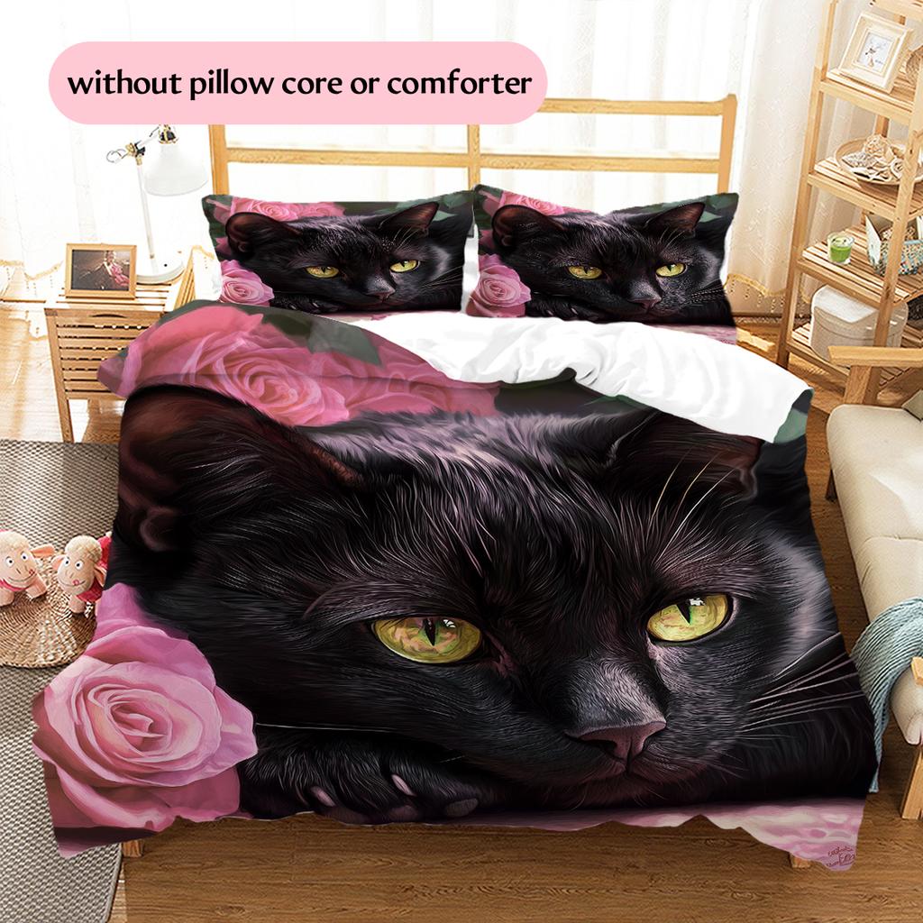 Bombay Cat and Rose Pattern Bedding Home Decoration Birthday Gift (1 * duvet cover + 2 * pillowcase, without core)