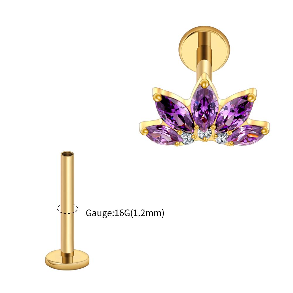 

Right Grand ASTM F136 Titanium Marquise Lotus Cartilage Earring 16G Flower CZ Helix Flat Back Stud Labret Piercing Jewelry 16G 1.2x4mm