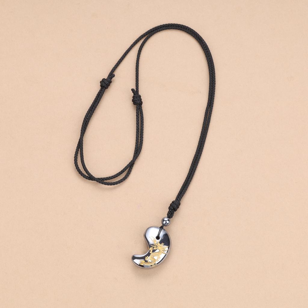 Koai Terahertz Ore Dragon Carved Magatama Necklace, Adjustable Length, for Men and Women
