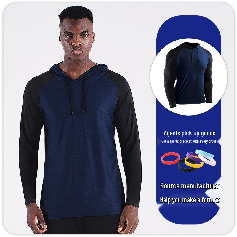 Men s Quick-Dry Long-Sleeve Hooded Shirt Slim-Fit Four-Season Outdoor Sportswear for Running and Hiking 4XL 1789₽