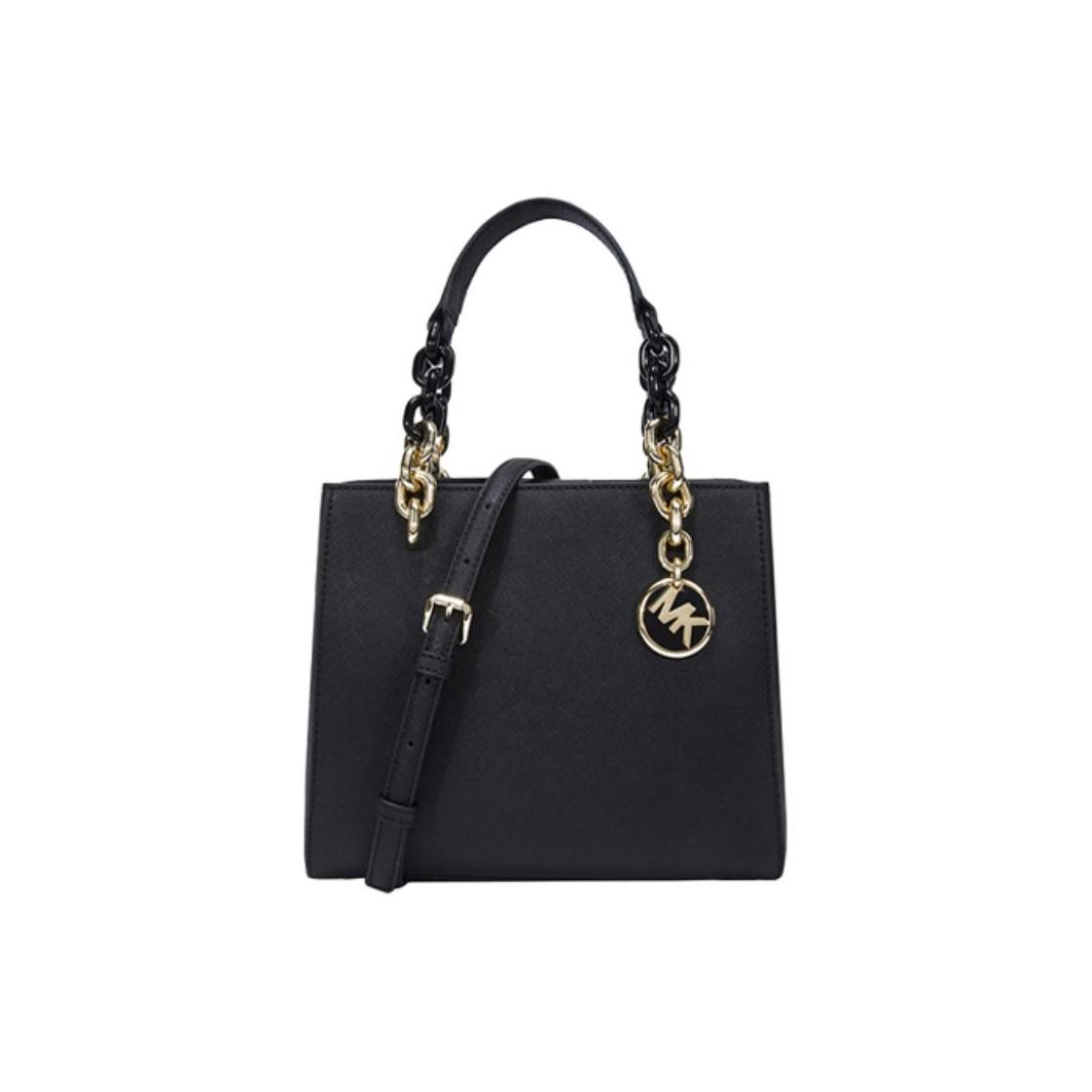 Michael Kors Cynthia Solid Color Chain Letter Logo Leather Shoulder Crossbody Handbag Small Women handbags Black 30F7GCYS1L-BLACK Basic Set (Bag+Dust Bag)