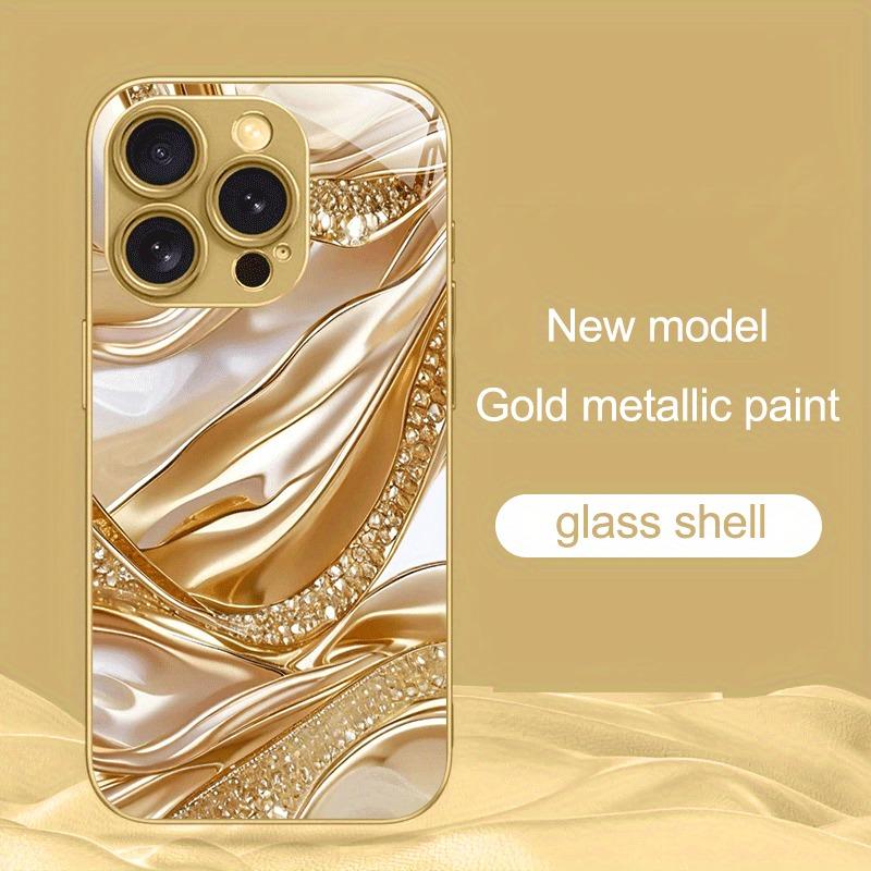 Funda para iPhone 17 16 15 14 13 12 11 Pro Max Plus 17 Air 16E con diseño de diamantes dorados y acabado metálico dorado.