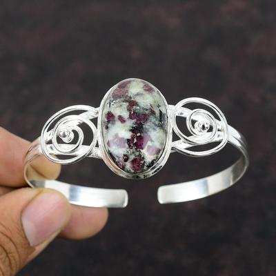 Eudialyte Bangle Handmade Jewelry 925 Sterling Silver Cuff Bracelet Adjustable Bangle Natural Gemstone Jewelry Brand New Bangle Gift For Mom
