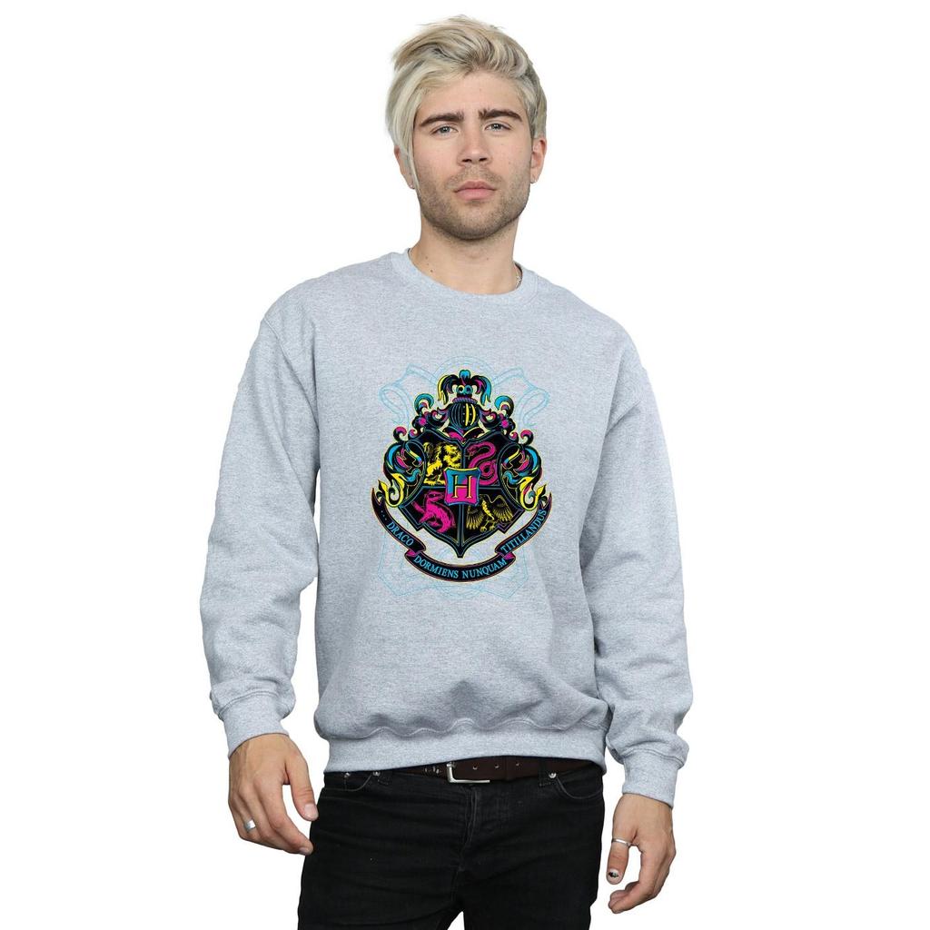 HARRY POTTER Mens Neon Hogwarts Crest Sweatshirt