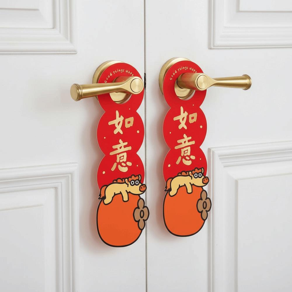 1 Pair Paper Door Handle Pendant Carton Hanging Door Hanger New Year Ornament Farmhouse