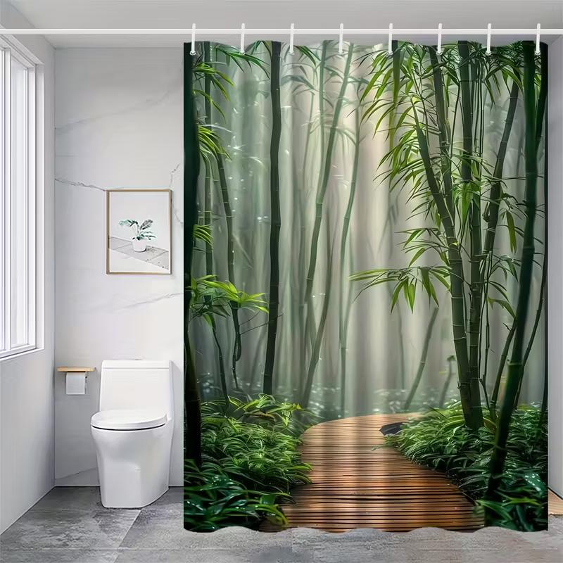 VIKAMA Healing Bamboo Forest Shower Curtain Wabi-Sabi Style Bathroom Meditation Yoga Room Japanese-Themed Room Divider