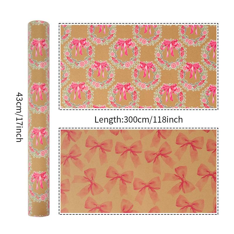 Vintage Kraft Christmas Gift Wrapping Paper Double Sided Print Kraft Roll Pine Tree Reindeer DIY Present Packaging Sheet
