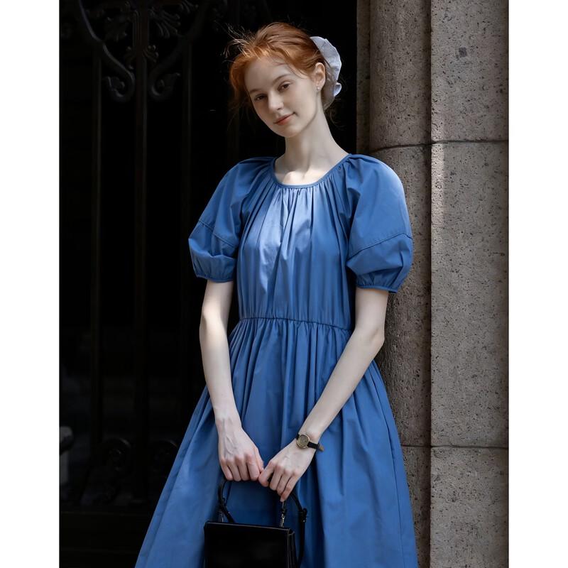 Demana Oxygen Cotton French Pleated Puff Sleeve A-Line Dress XL