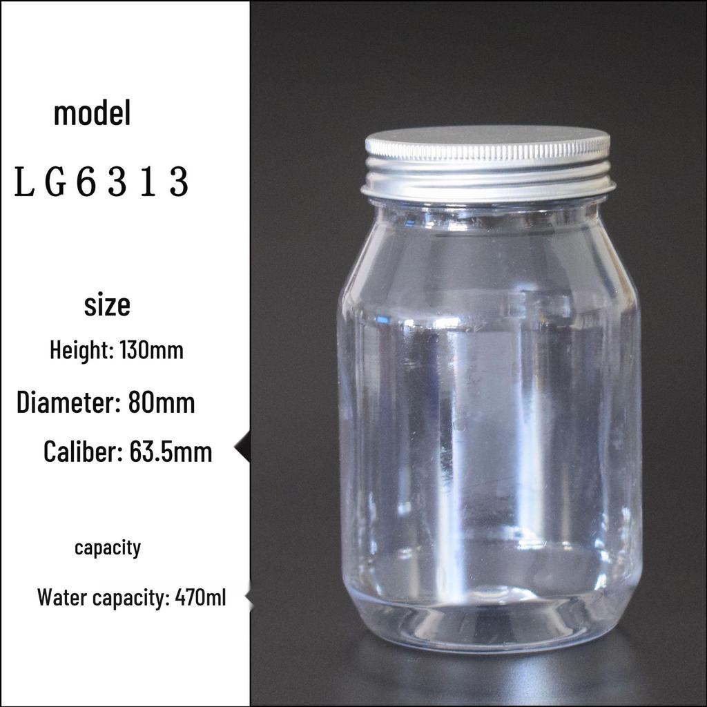 Transparent PET Plastic Bottles with Aluminum Lid - Mason Jar Style Candy Jar.