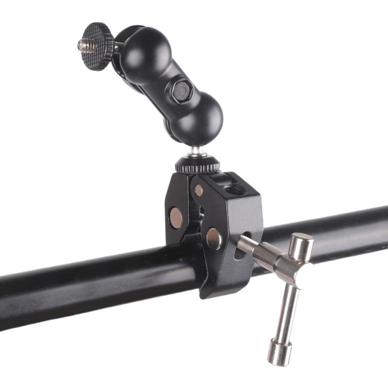 Heavy Duty Metal Double Ball Head Arm Clamp With 1/4 And 3/8 Thread For DSLR Camera Bike Handlebar