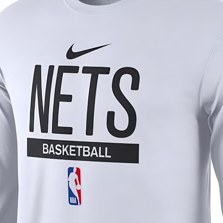 Nike Brooklyn Nets Letter Print Vintage Casual Sports Training Quick-Dry Crew Neck Long Sleeve T-Shirt Unisex Tops White DR6504-100