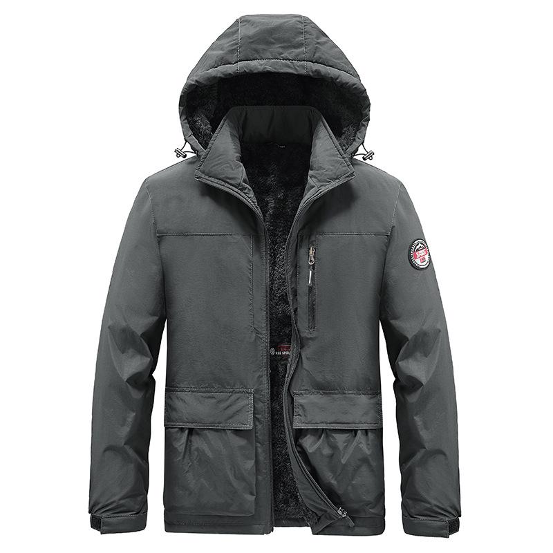Chaqueta de invierno con múltiples bolsillos para hombre, chaqueta gruesa con capucha y carcasa rígida, abrigo de talla grande