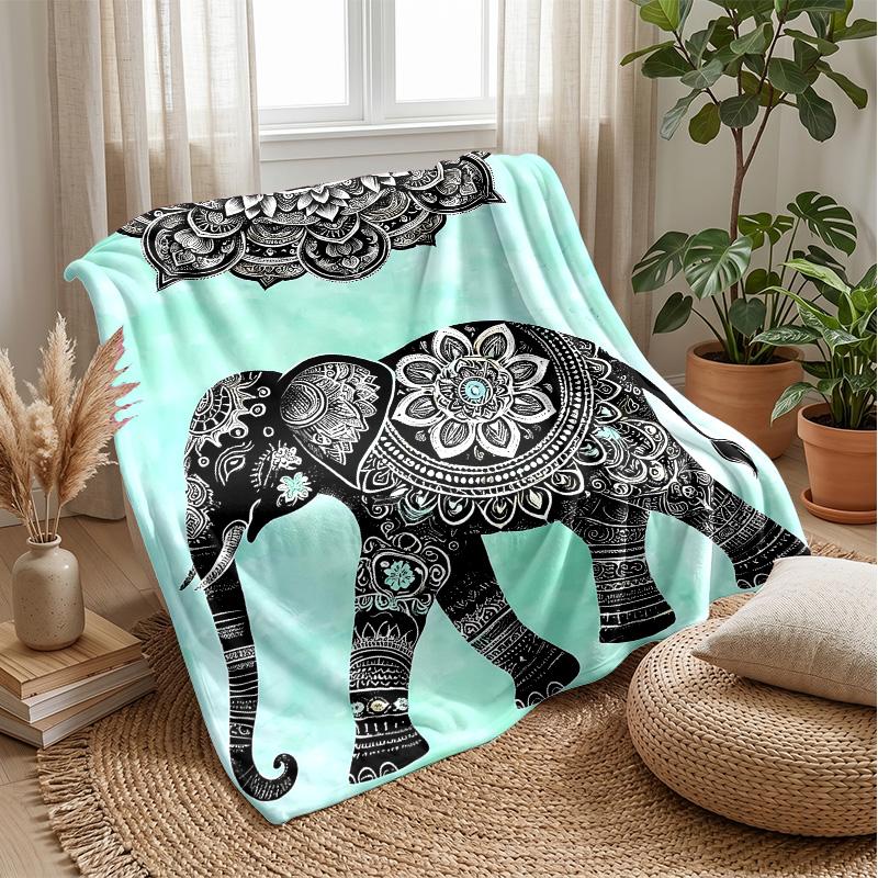 Ornate Elephant Decor Theme Blanket Lightweight Warm Flannel Blanket Decorative Throw Blanket for Home Decoration
