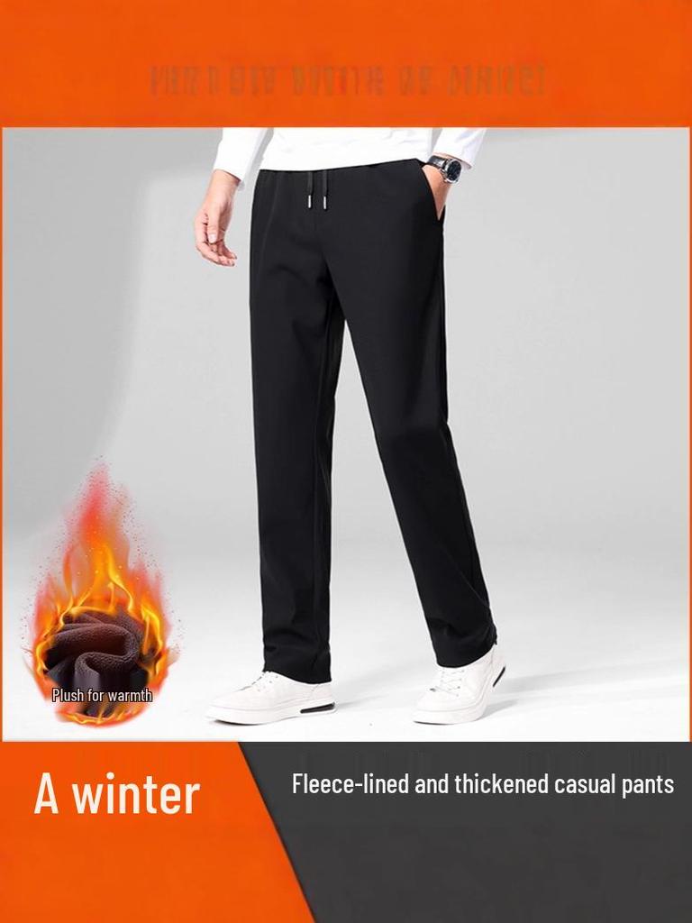 Jin'an Men's High-Elastic Fleece-Lined Straight-Leg Casual Pants for Autumn and Winter