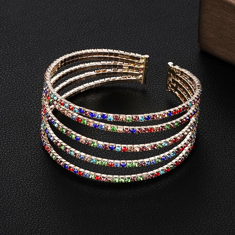 Bridal accessories, temperament full diamond open elastic bracelet multi-row claw chain pearl bracelet