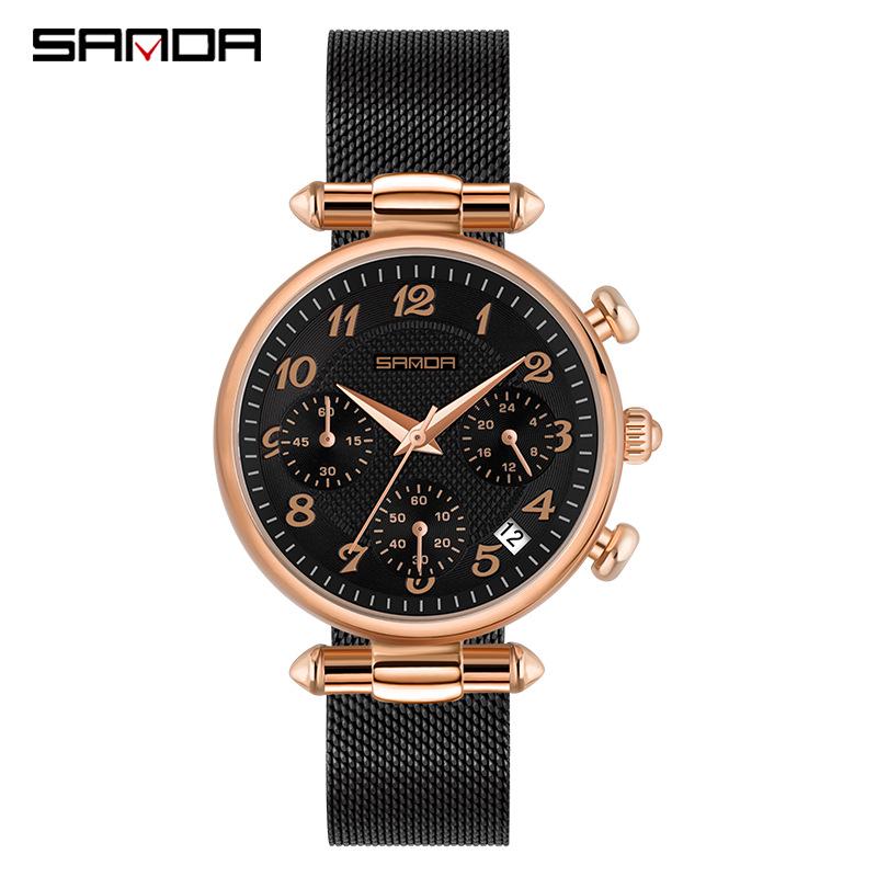 Sanda Men's Fashion Quartz Watch with Date, Three Hands, and Nail Scale