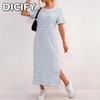 Women's Fashion Summer Spring O-Neck Short Sleeve Solid Color Print Casual Dresses