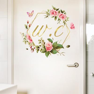 Neuer selbstklebender Rosen-Schmetterling Toilettentür-Aufkleber Badezimmerwanddekoration Toiletten-Identifikationsaufkleber WC-Schild Türsticker